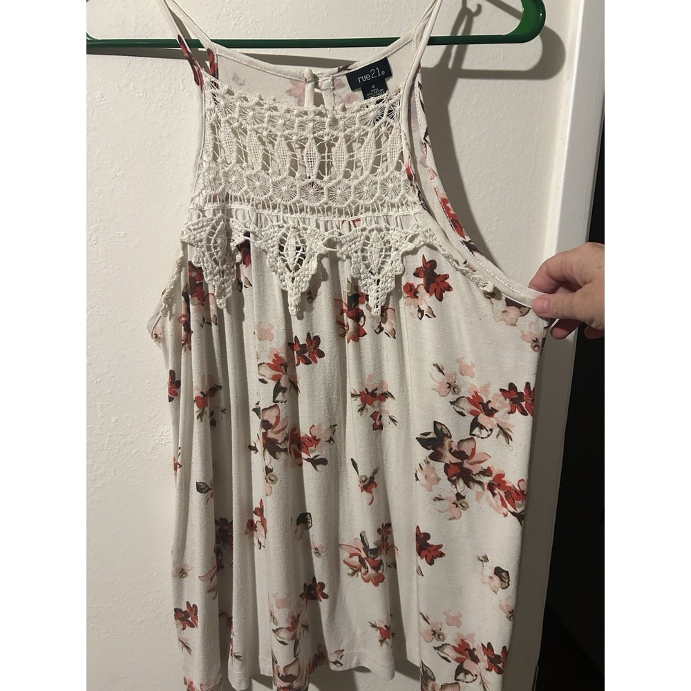 Boho Floral Lace Tank Top Small Crochet Cami High Neck Cottagecore Fairy